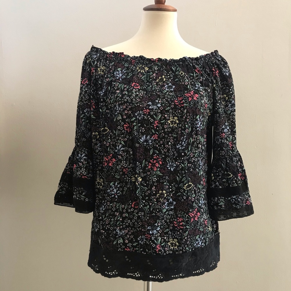 Solitaire Floral Off-the-Shoulder Blouse Top Sz S